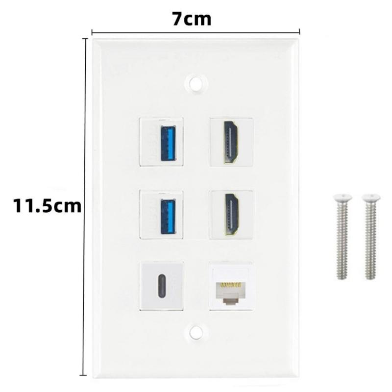 HDTV Keystone Wall Plate Cat6 2xUSB3.0 1x Type C 1x CAT6 RJ45 Ethernet Type Port HDTV Decorative Connector Wall Plate