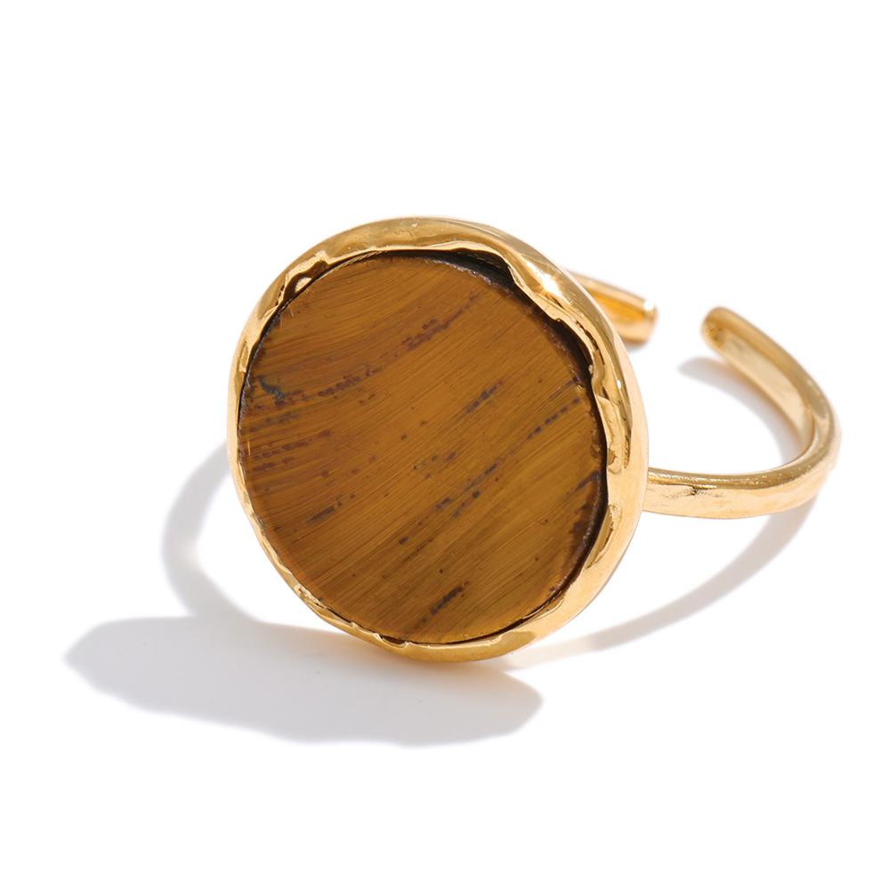 

Yhpup Stainless Steel Stone Adjustable Ring for Women High Quality Natural Tiger Agate Shell France Popular Finger Jewelry Gift resizable