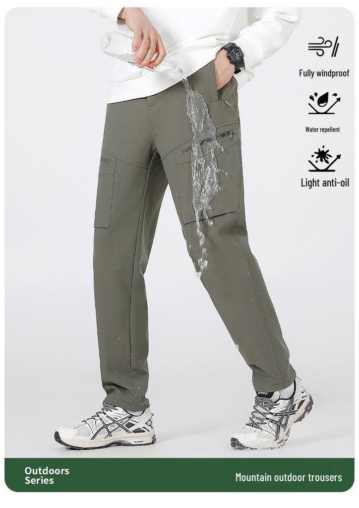 Men's Waterproof Multi-Pocket Cargo Ski Pants - Plus Velvet Warmth, Outdoor Sports / Mountaineering, Straight Leg, Autumn-Winter Long Pants
