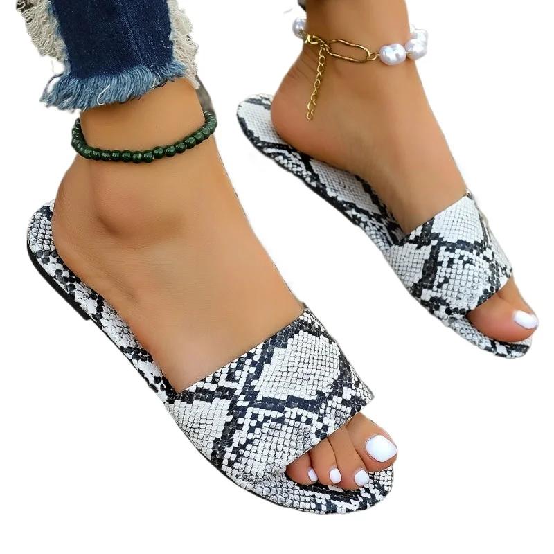 Fashion 2024 Hot Sale Women's Shoes Basic Women's Slippers Fashion Color Matching Casual Slippers Women New Peep Toe Flat Slippers