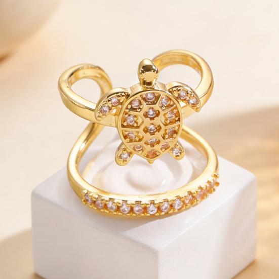 Gold Sea Animals Ring for Women Rhinestone Seahorse Turtle Dolphin Starfish Seashell Double Layer Adjustable Ring Bohemian Beach Jewelry Gift for