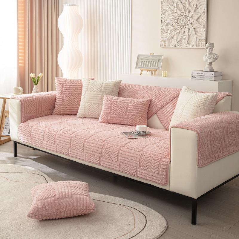 Thicken Plush Sofa Cover Stripe Sofa Cushion for Living Room Decor Winter Armchair Towel Furniture Allsize Seat Cover Slipcover