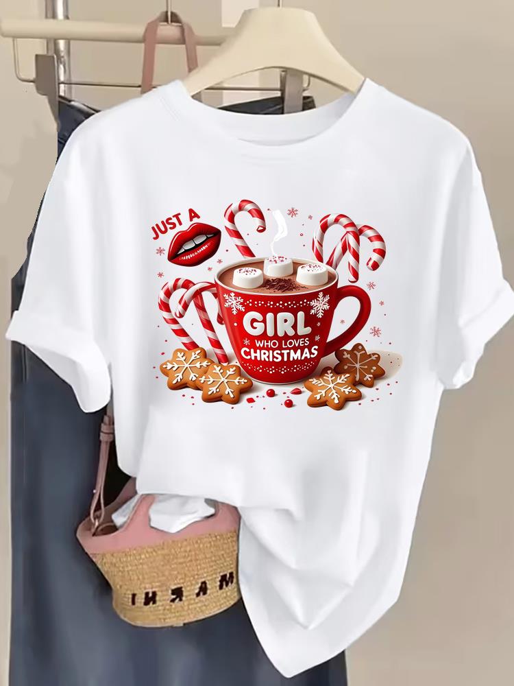 (Asian Size) style letter New Year T Shirt Christmas Clothing Women Fashion Festival Tee Top Print Woman Short Sleeve Graphic T-shirts