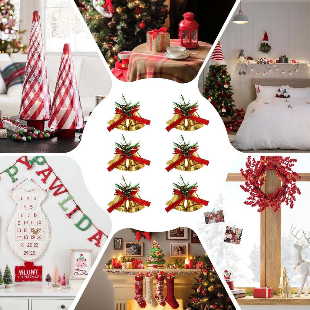 Christmas Decor Bells Small Metal Ornaments With Bowknots Christmas Garland Golden Bells For Home Office School Balcony Front