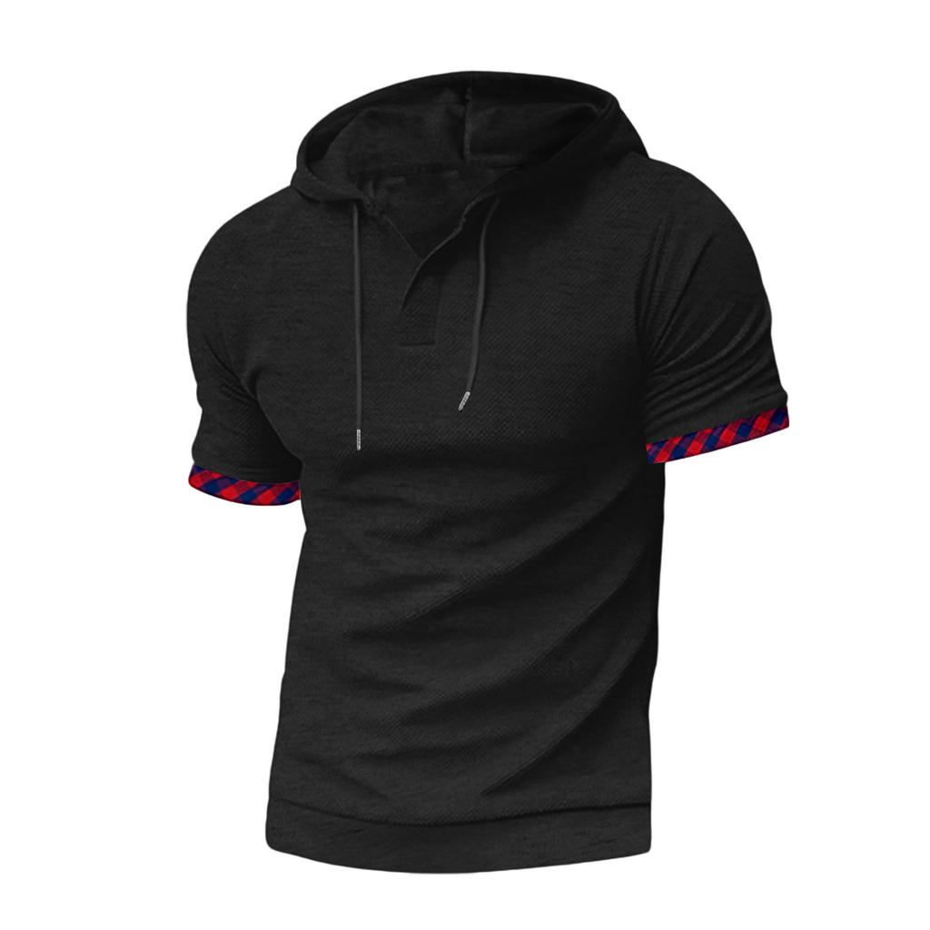 Men's Plus Size Hooded Short-Sleeve Casual Sports Top
