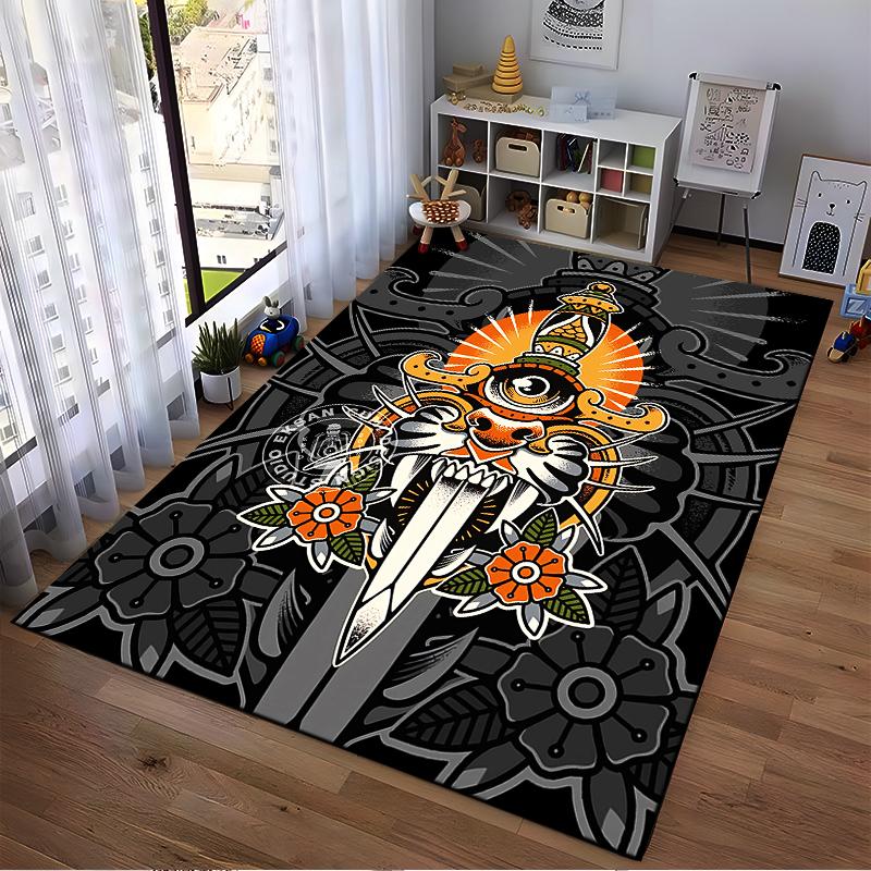 "Retro Tiger Eye Design Carpet with Sword and Floral Patterns" Suitable for use as an anti-slip for living room bedroom sofas