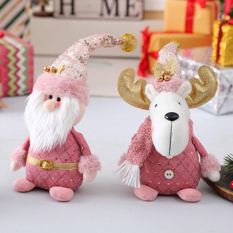2024 New Christmas Decoration Pink Fabric Art Series Elk Snowman Old Man Window Prop Decoration Supplies Doll New Year Toy