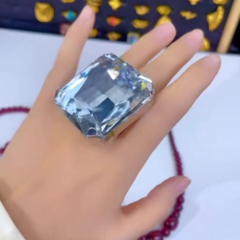 Adjustable Size Square Rhinestone Ring Square Shape Large Crystal Ring Adjustable Crystal Ring