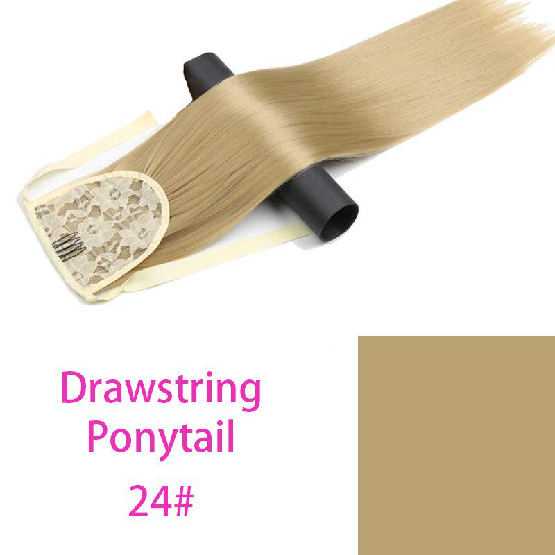 Long Straight Drawstring Ponytail Heat Resistant Synthetic Natural Straight Wrap Around Clip In Ponytail Hair Extension