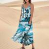 Women's Casual V Neck Hawaiian Print Sleeveless Pocket Suspender Dress