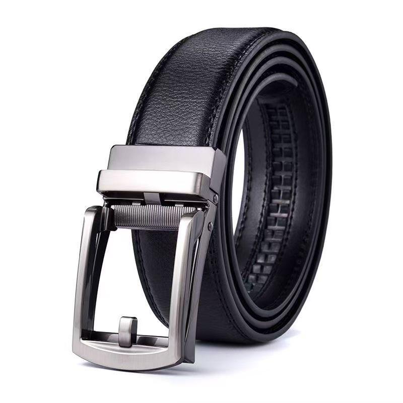 Men s Genuine Leather Automatic Buckle Belt - Two-Layer Cowhide, Faux Pin Buckle, High-End Fashion. 120 cm