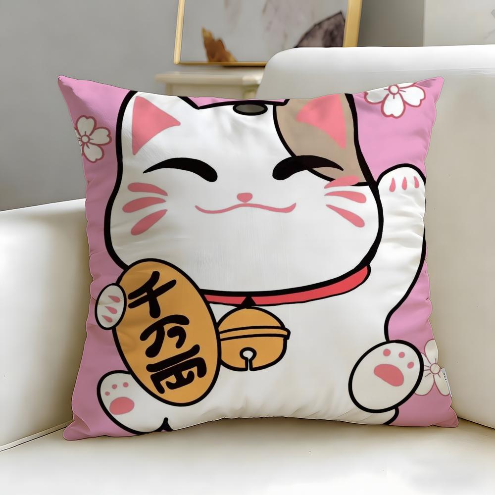 classic Neko Rich Luck Money Cat Cushion Cover Soft & Easy-Wash Pillow Case – Versatile for Couch, Bed, Travel and Office