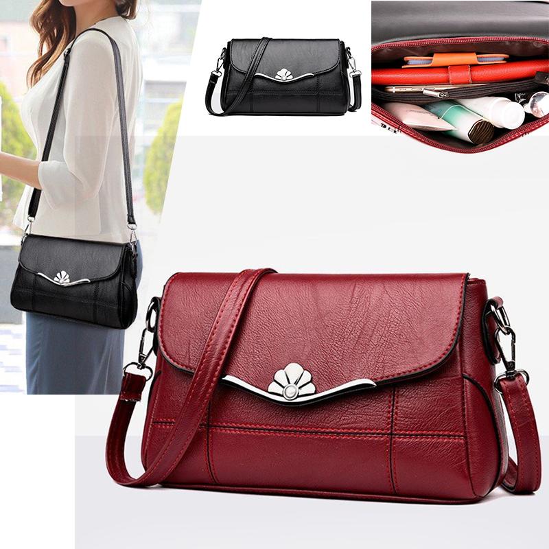 Buy Women Solid Color Messenger Bag PU Leather Flap Shoulder Crossbody