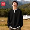 MINISO Men's Waffle Faux Two-Piece V-Neck Long Sleeve T-Shirt