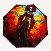 Arte de Parede Vitral Dia dos Mortos Decoração Esqueleto com Guarda-chuva de Rosas, Presente de Natal Y148
