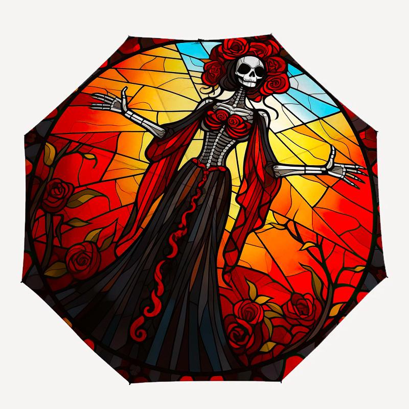Arte de Parede Vitral Dia dos Mortos Decoração Esqueleto com Guarda-chuva de Rosas, Presente de Natal Y148