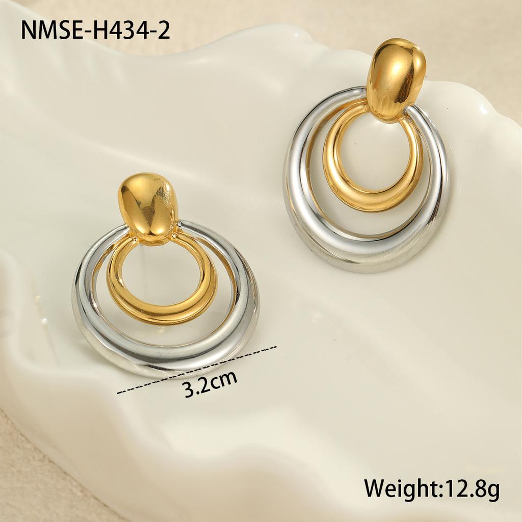 GEMCHIC Women's Vintage Gold Tone Stainless Steel Double Layer Geometric Circle Drop Earrings Fashion Jewelry
