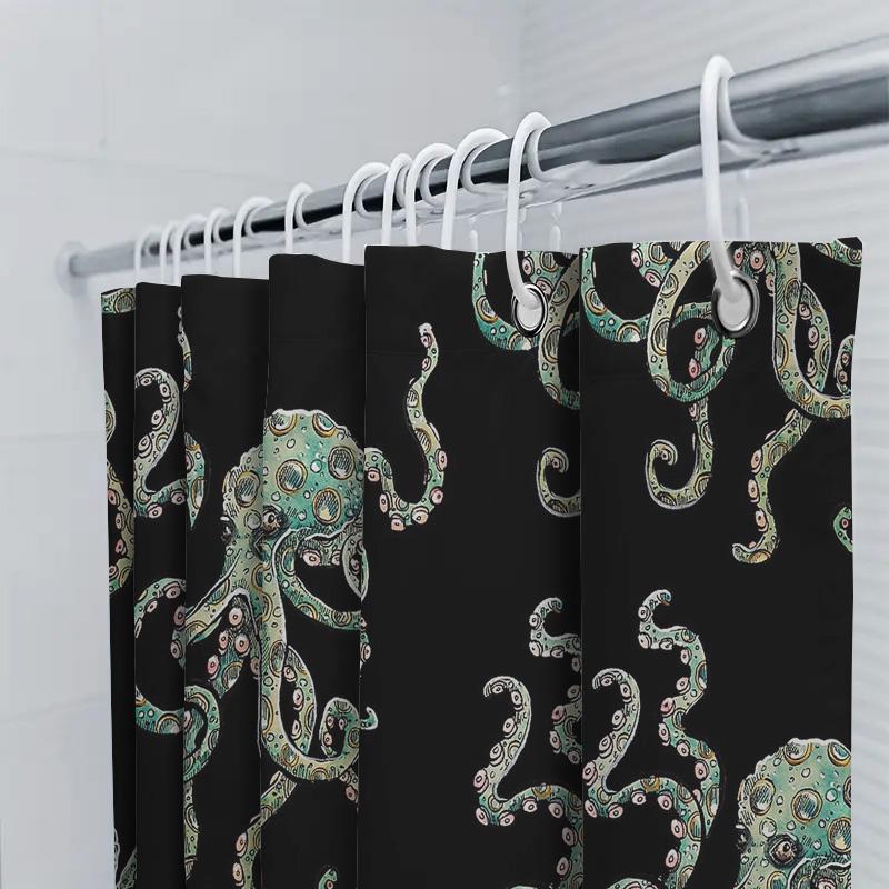 Ocean Wave Shower Curtain Fish Pattern Sea Life Decor Bathroom Curtains Waterproof Coastal Home Decor Artistic Print Shower Line