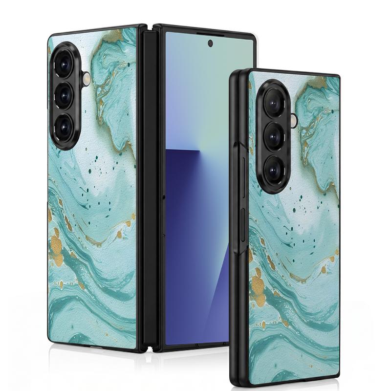 Watercolor Marble Case For Samsung Galaxy Z Fold 8 Ultra 7 6 5 Fold8 Fold7 Fold6 Luxury Leather Skin Hard Folding Phone Cover