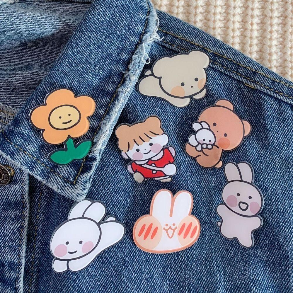 Acrylic Dog Pin Badge Bunny Bear Bunny Lapel Pins Cartoons Dog Pin Cartoons Bunny Brooches  Men