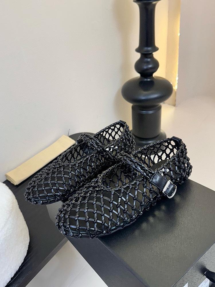 

В производстве~ Полая плетеная пряжка для ремня Мэри Джейн одинарные туфли женские 2025 весна и лето новые балетки 35 чёрный