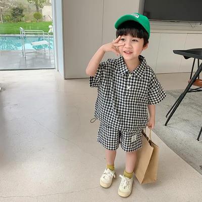 Children Clothing Fashionable Boys Clothes Set Spring Summer Kids Sports Style Short Sleeves Plaid Shorts Two Piece Set