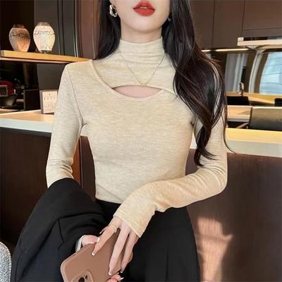 Haut Col Roulé Découpe Coupe Slim Doublé Polaire Manches Longues Blouse
