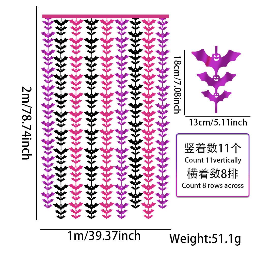 2m Purple Unique Black And Rose Red Bat Curtain For Halloween Decor Celebration