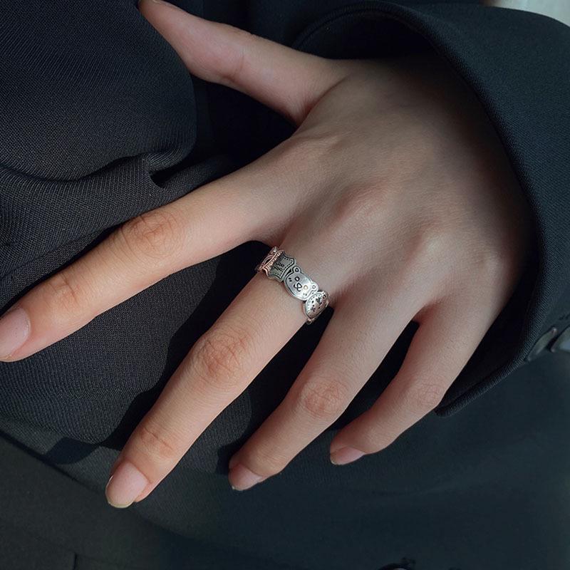 

Рождественское кольцо из стерлингового серебра 925 пробы с граффити, пряничным человечком и медведем: Женский ретро стиль с открытым указательным пальцем Adjustable