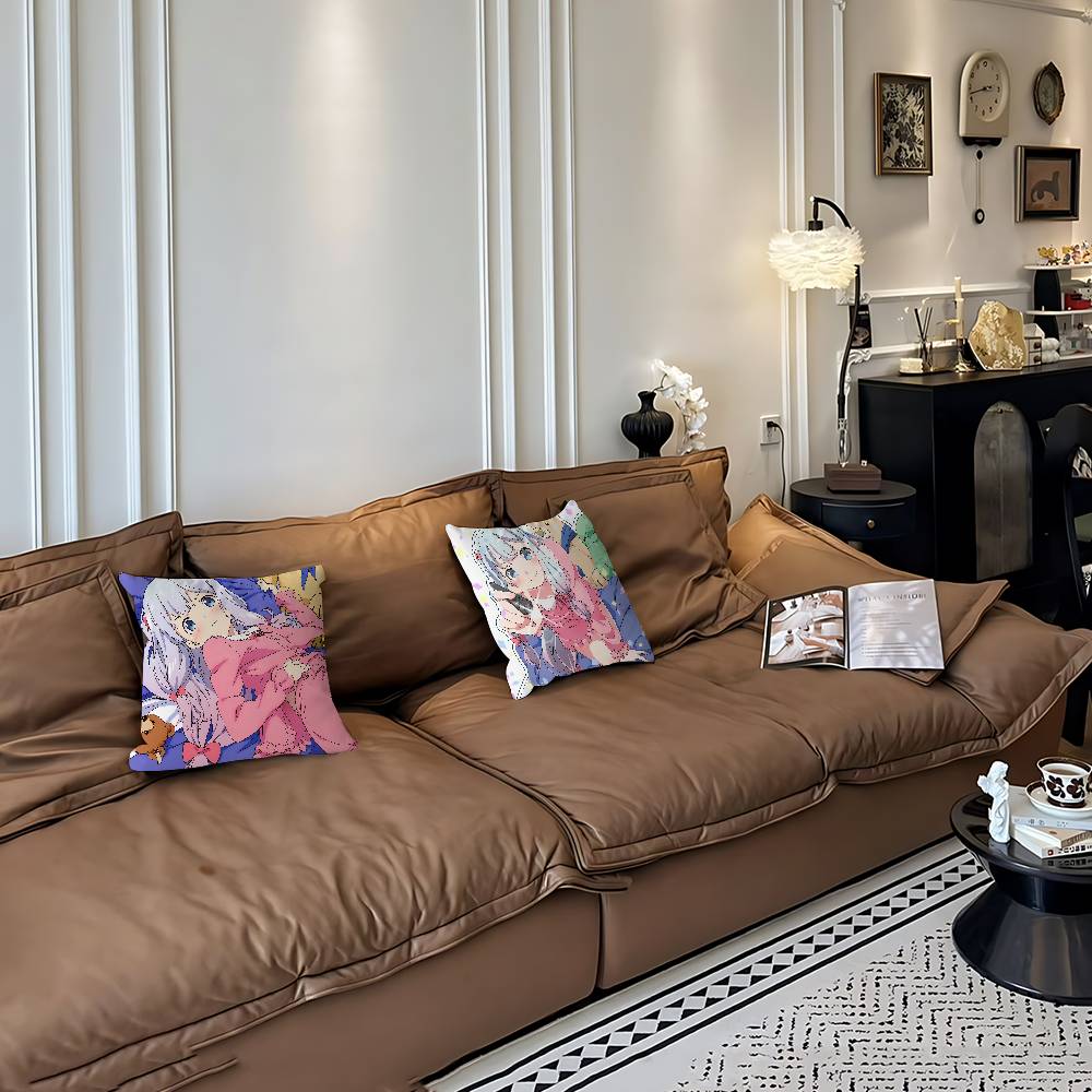 Anime I-Izumi S-Sagiri Decorative Room Aesthetics Pillow Case Home Decor Bedroom Sofa Bed Couch Pillow Cover 45x45