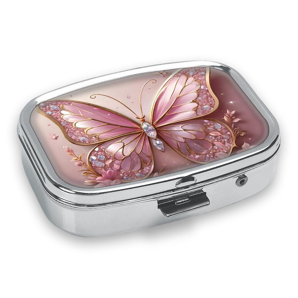 Portapillole Portatile con 2 Scomparti, Mini Custodia Organizer in Metallo per Medicine, Carino Contenitore Stampato per Pillole, Vitamine, Gioielli, Viaggio, Uso Quotidiano