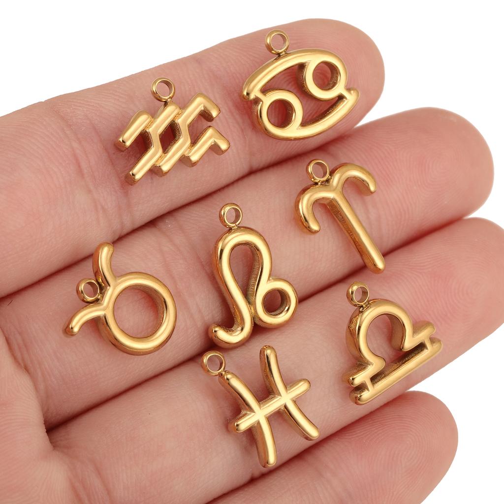 3Pcs Zodiac Charms 18K Gold-Plated Stainless Steel Twelve Constellation Pendants DIY Jewelry Making