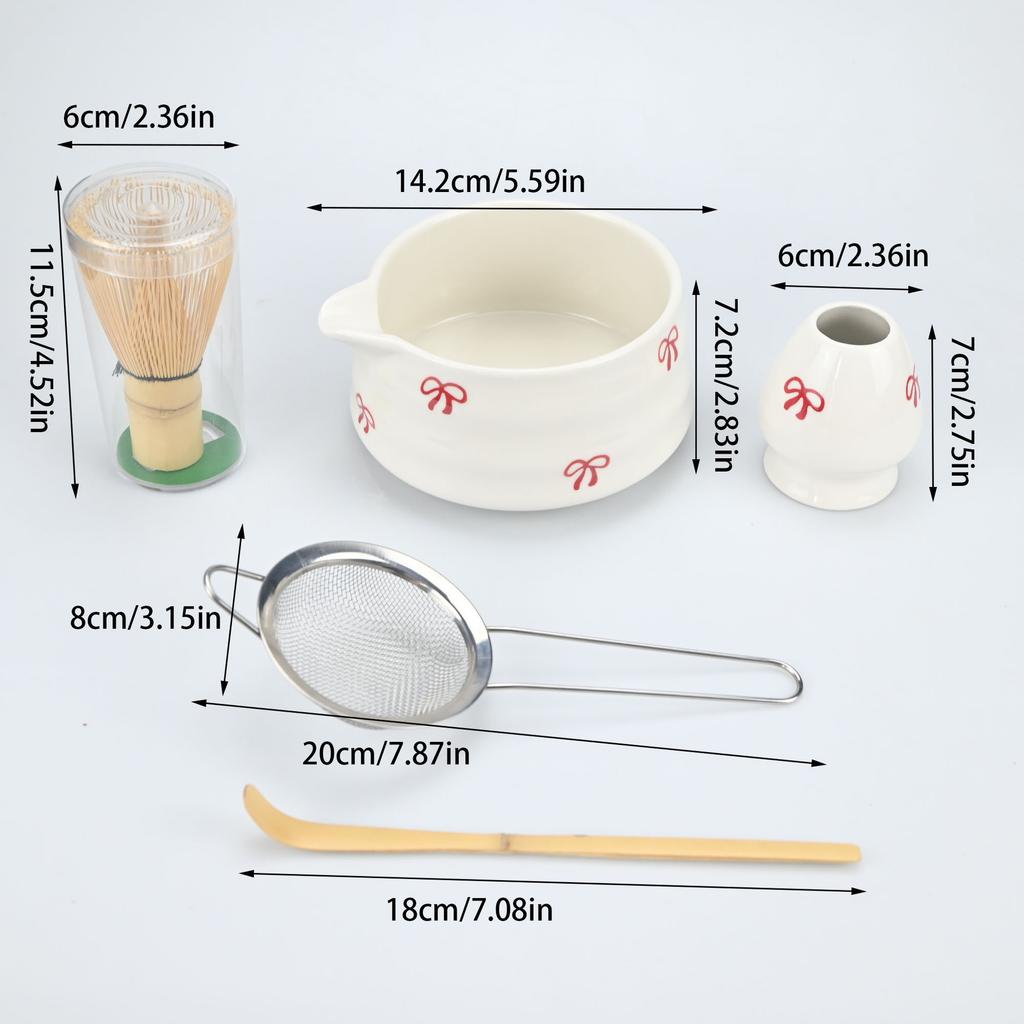 4/5pcs Cherry Blossom White Matcha Bowl with Matcha Whisk Set, Japanese Tea Set Includes Matcha Bowl with Spout
