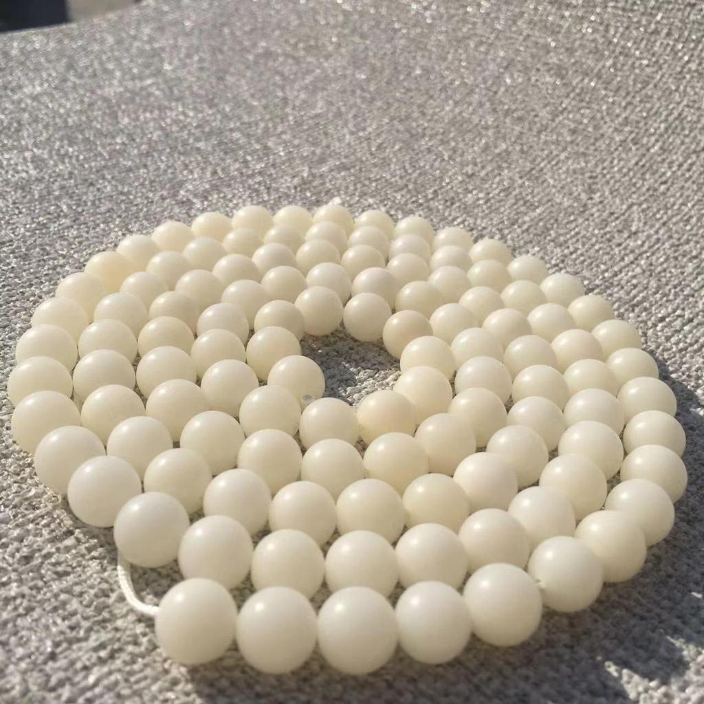 White Jade Bodhi Root 108 Beads Barrel & Apple Shaped Buddhist Bracelet