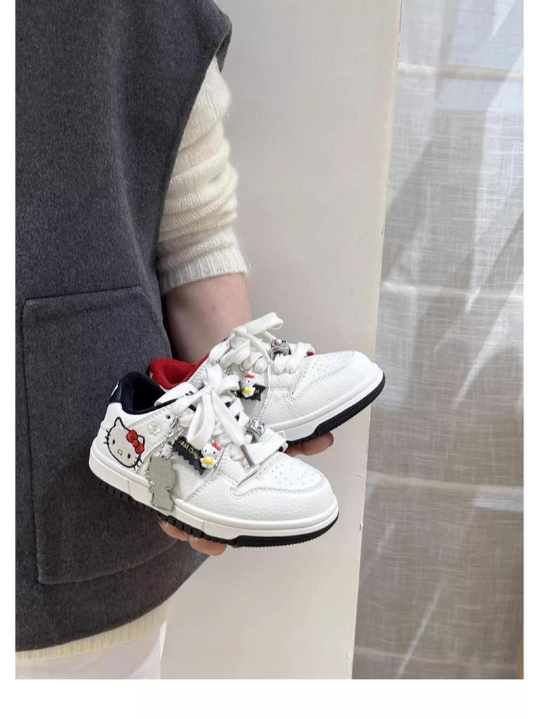 2026 Spring Korean Style Girls' Cartoon KT Cat Low-Top White Sneakers - Versatile Sports & Training Shoes