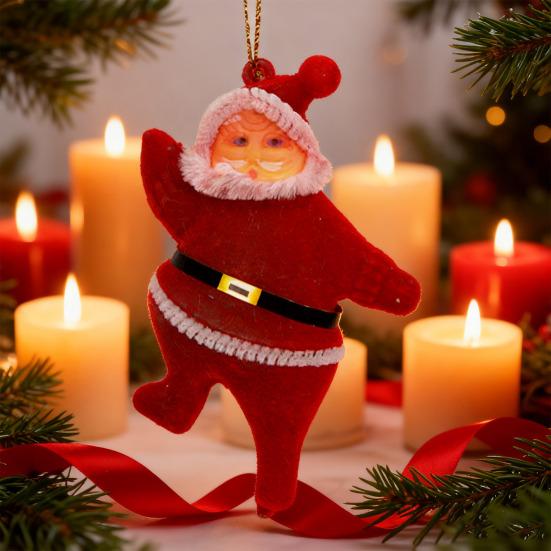 Santa Claus Ornaments 3D Flocking Santa Doll Christmas Tree Hanging Ornaments