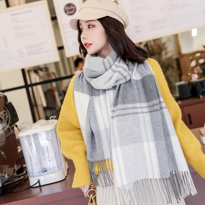 Large Plaid Wool Scarf for Women Koream Autumn Warm Shawls and Wraps Pashmina Winter Wool Scarves Blanket Echarpe Stole Ladies