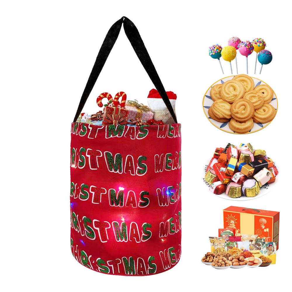 LED Halloween Bucket Multipurpose Reusable Goody Bucket Polyester Multipurpose Reusable Goody Bucket Glowing Christmas Candy Bag