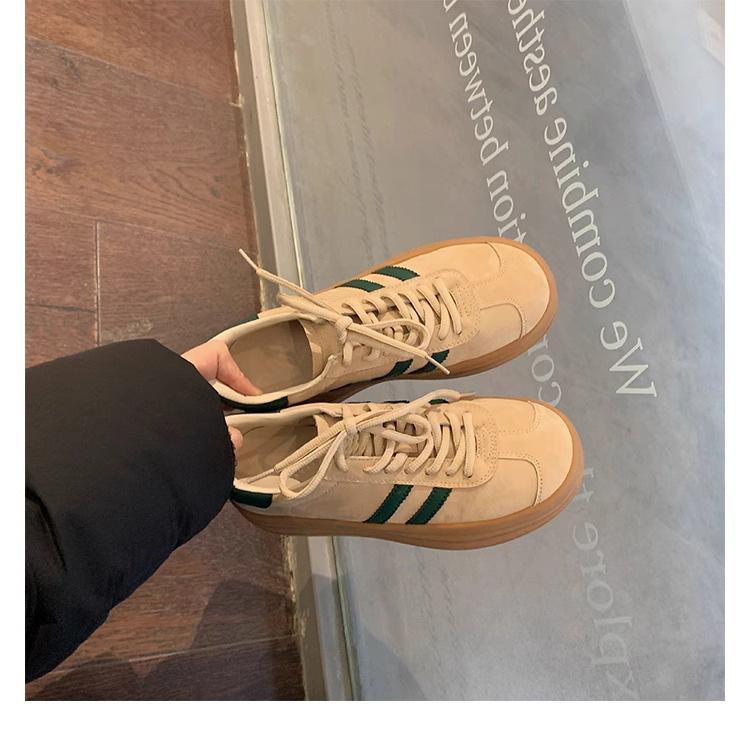 Cowhide version~ Grape mother spot dopamine three bars German training shoes color matching versatile round head casual platform casual shoes