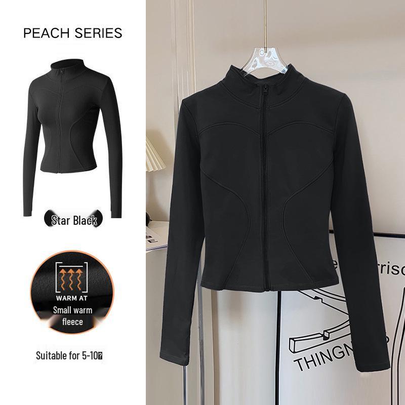 Women's Breathable Slim-Fit Sports Jacket: Autumn/Winter Yoga & Cycling Wear, Long Sleeve, Stand Collar, Plus Velvet.