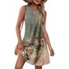 Women's Fashion Casual Printed V-Neck Button With Pocket Vest Sleeveless Dresses