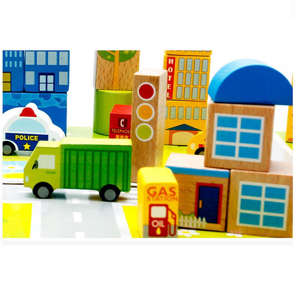 62-Piece Wood City Traffic Building Blocks