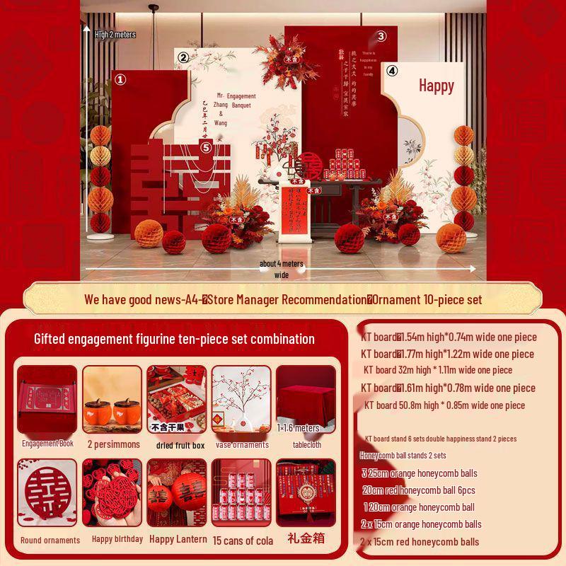 Chinese Wedding Engagement Backdrop Set with Heightened KT Board and Decor