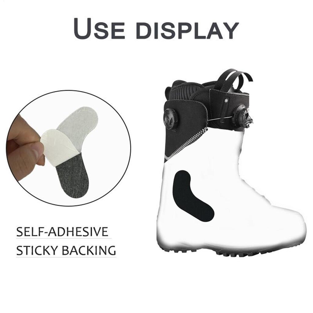 6 pairs of self-adhesive J-rod boot accessory pads to reduce heel lifting and ankle blistering during skiing or snowboarding