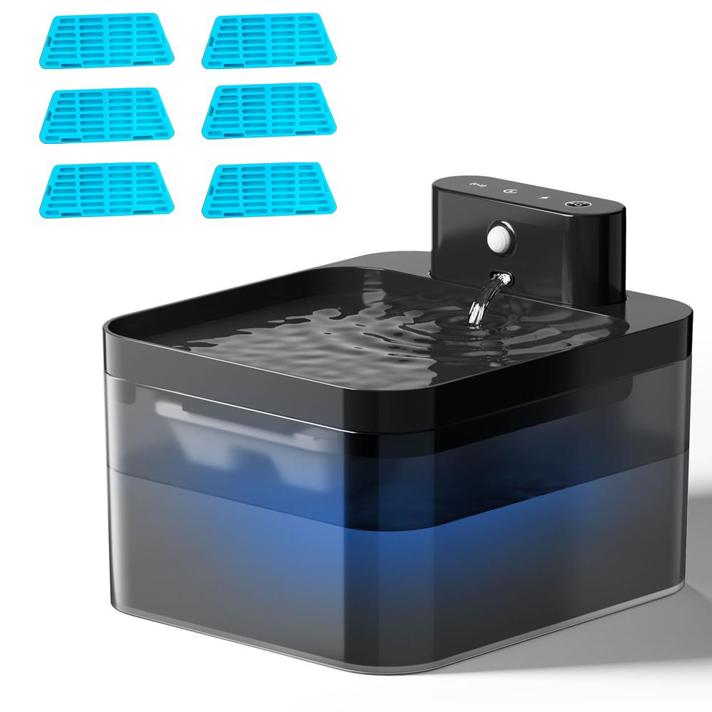 Fontaine à eau automatique pour animaux de compagnie Chat et Chien, Carrée 2.2L, Piste de Course, Chargement par Induction, Silencieuse, Piles et Capteur, Distributeur Deux-en-Un M&2L