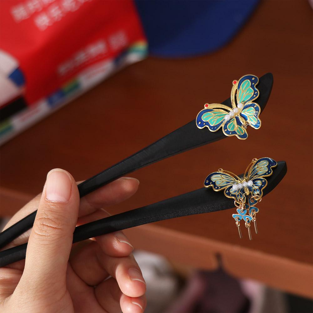 Tassel Hanfu Hairpin Chinese Style Butterfly Tassel Hair Stick Wooden Hair Stick For Girl