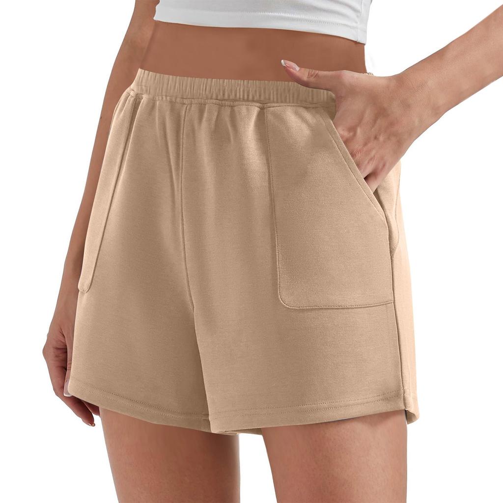 Einfarbige, lässige Shorts mit hoher Taille und weitem Bein für Damen, Baggy-Shorts zum Abnehmen, lässige Sporthosen, Home-Hosen, Strandhosen