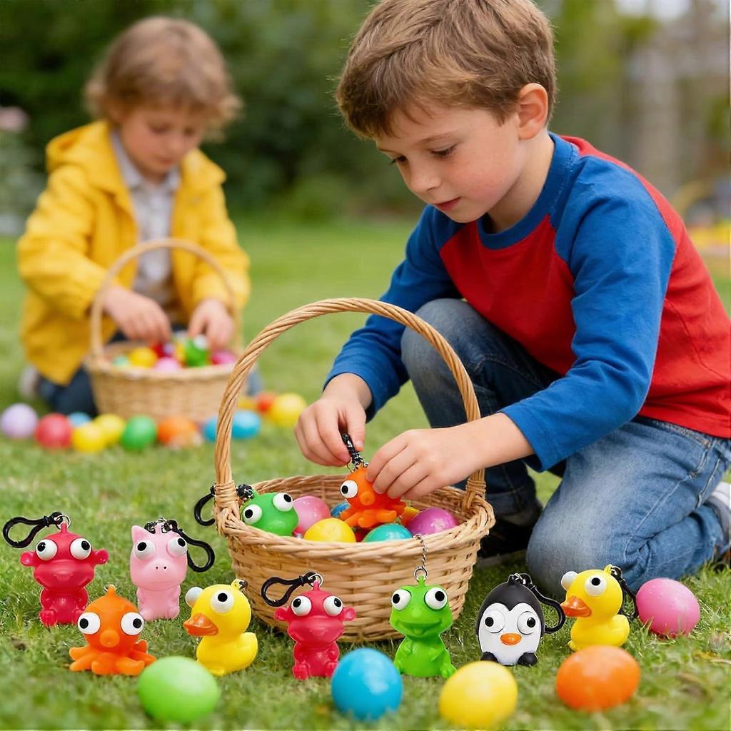 Lot de 24 Porte-clés Animaux à Œil Sortant avec Enfants, Pop Eye à Presser Cadeau d'Anniversaire pour Classe d'École Jouets Squishy pour Enfants Garçons Filles, Remplisseurs de Panier de Pâques Fidge