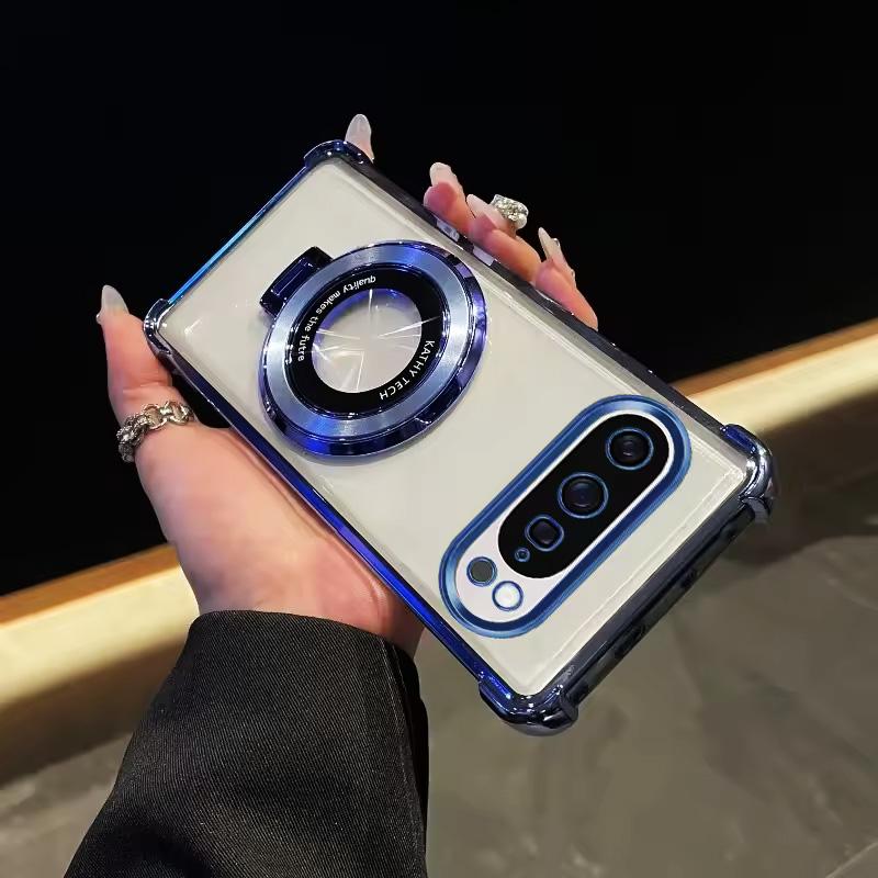 Glitter Plating Frame Clear Case For Google Pixel 9A 8A 7A 8 7 10 9 Pro XL Magnetic Bracket Anti-Drop Air Bag Shockproof Cover