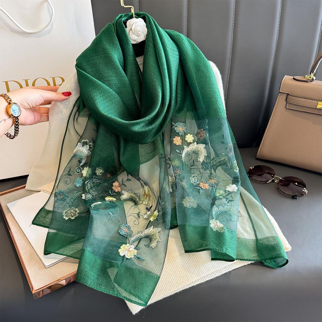 Silk wool scarf Shawls and Wraps Women Floral Embroidery Bufandas Foulard Pashmina Neck Poncho Female Scarves Hijab Bandana